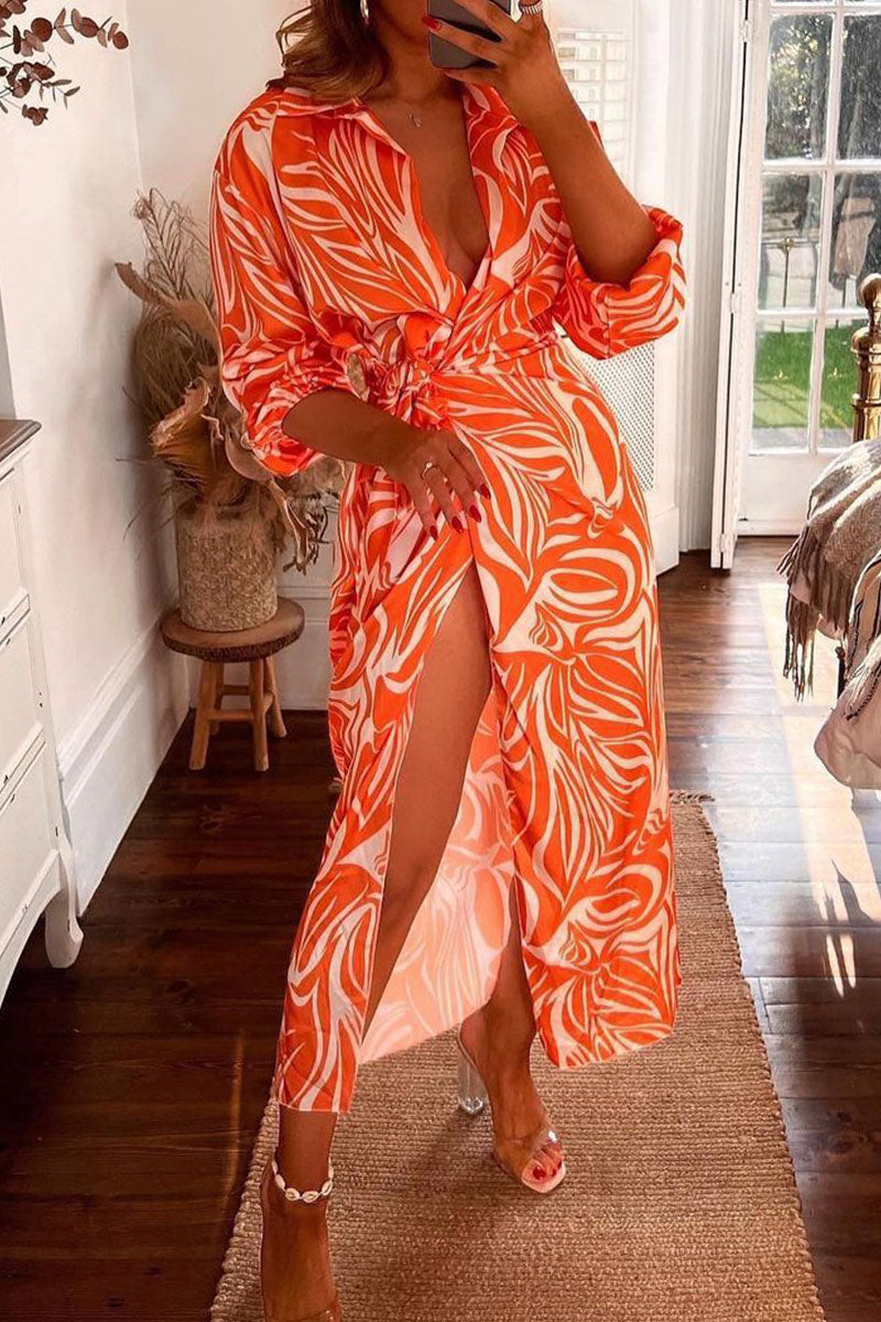 Vestidos rectos informales con cuello vuelto, estampados de patchwork y vendaje (6 colores)