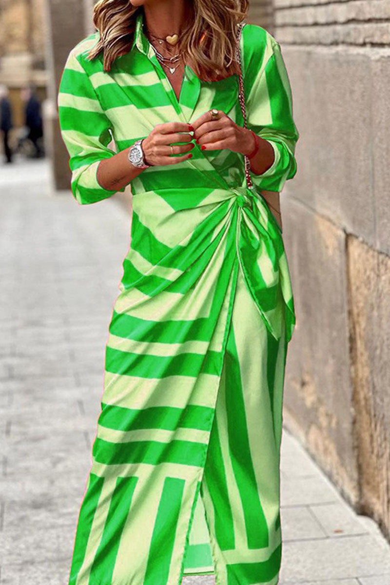 Vestidos rectos informales con cuello vuelto, estampados de patchwork y vendaje (6 colores)