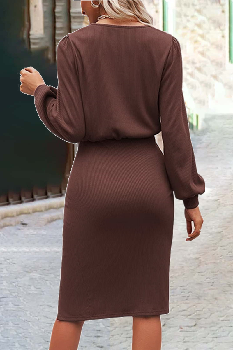 Vestidos de falda de un solo paso con cuello redondo liso de moda (6 colores)