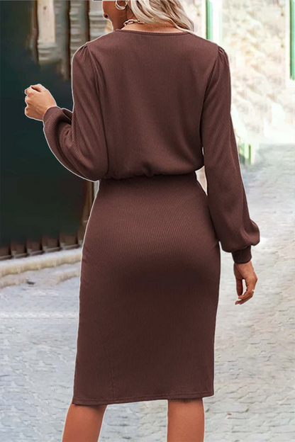 Vestidos de falda de un solo paso con cuello redondo liso de moda (6 colores)