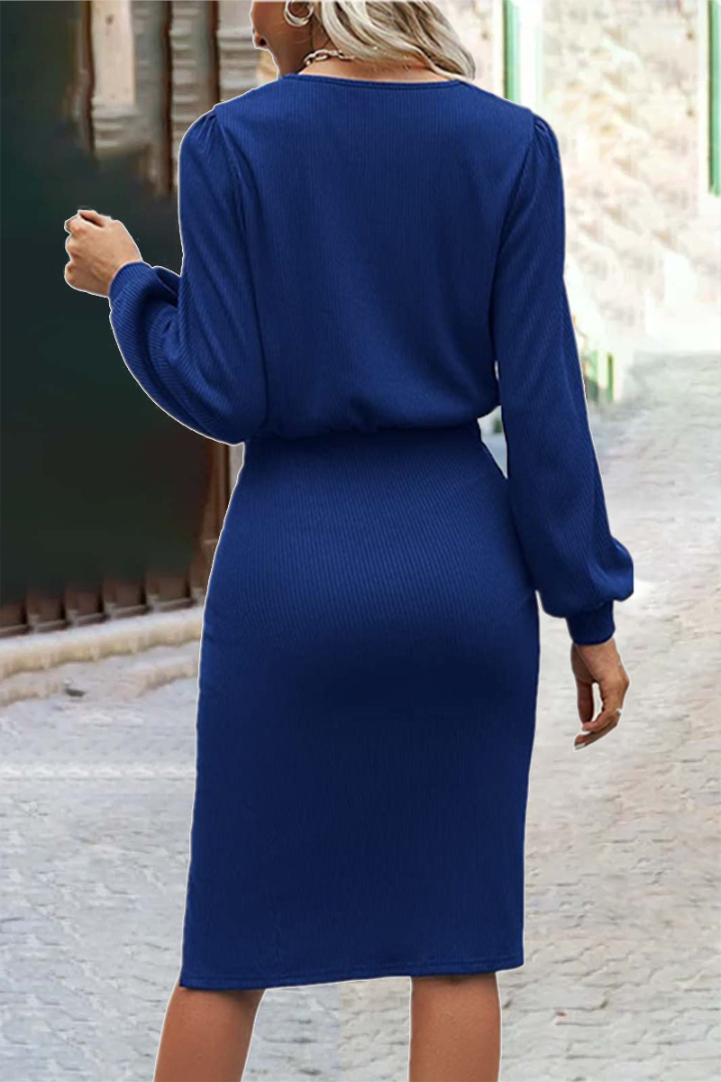 Vestidos de falda de un solo paso con cuello redondo liso de moda (6 colores)