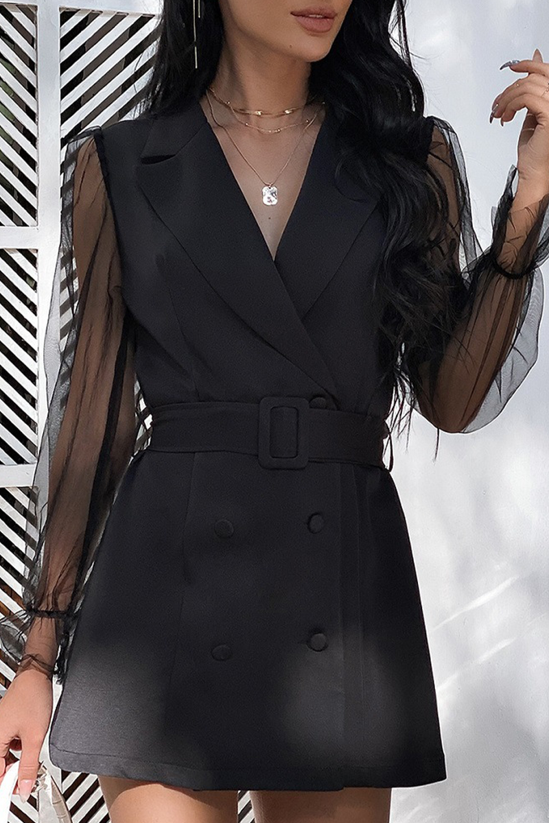 Vestidos elegantes de moda con cuello vuelto, transparentes y lisos (4 colores)