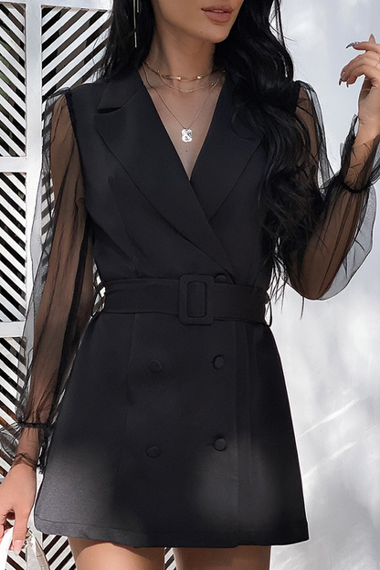 Vestidos elegantes de moda con cuello vuelto, transparentes y lisos (4 colores)