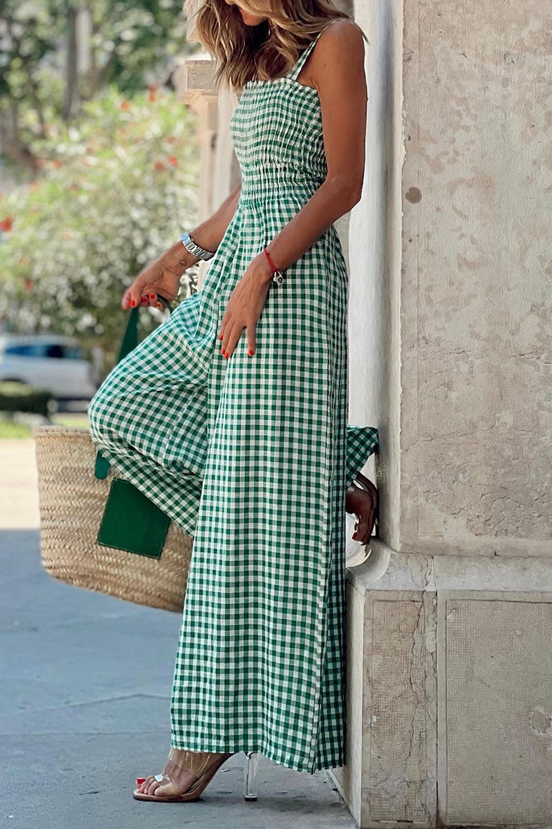 Mono informal con estampado de cuadros y patchwork, tirantes finos y corte recto (4 colores)