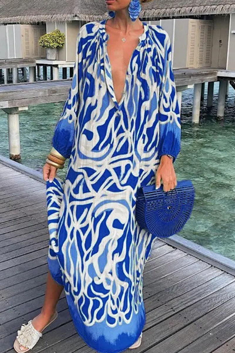 Vestidos rectos con cuello en V y estampado sexy de patchwork