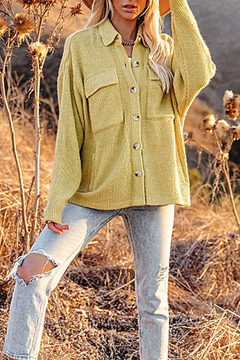 Blusas casuales de cuello vuelto con bolsillos lisos (8 colores)