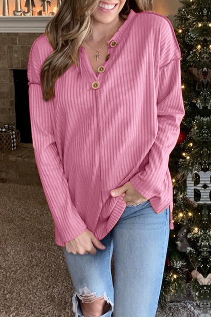 Tops casuales de cuello en V con parches sólidos (3 colores)