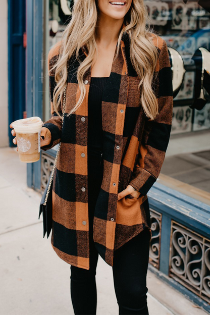 Blusas casuales de cuello mandarín con hebilla y patchwork liso (6 colores)