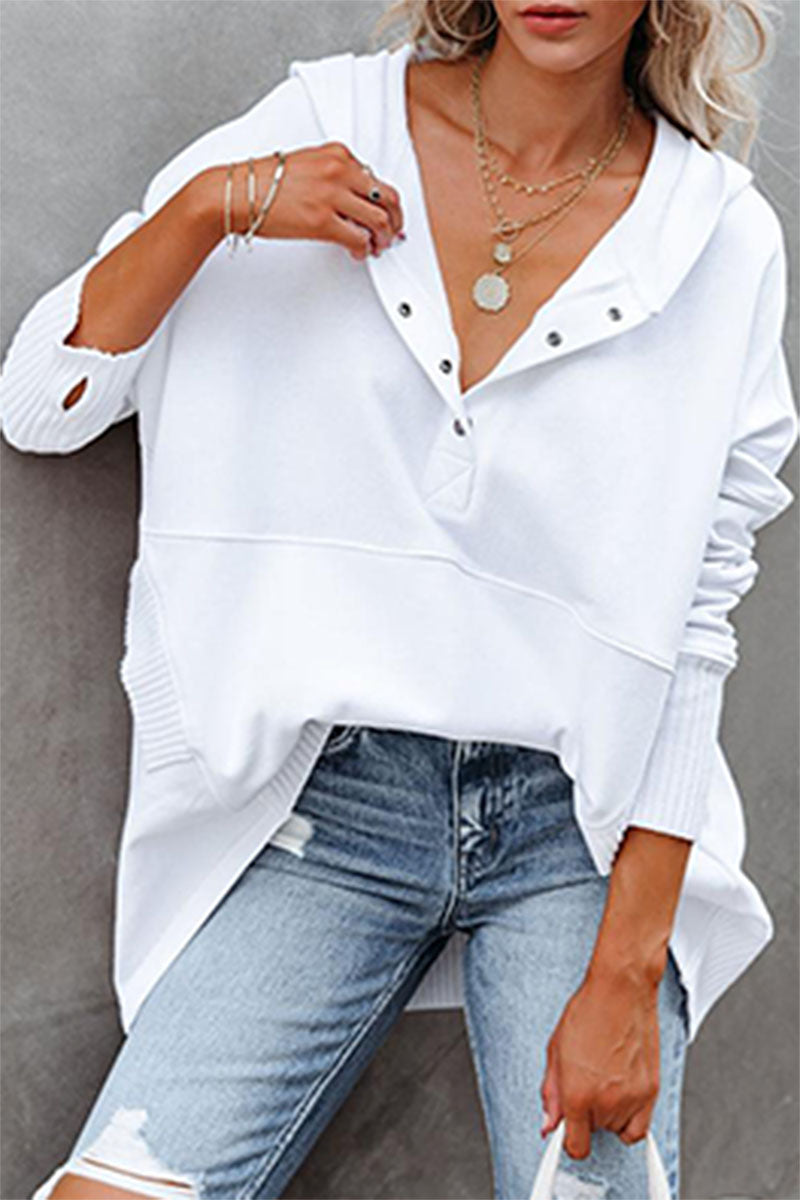 Sudadera con capucha y cuello con hebilla y bolsillo liso, estilo informal y elegante (14 colores)