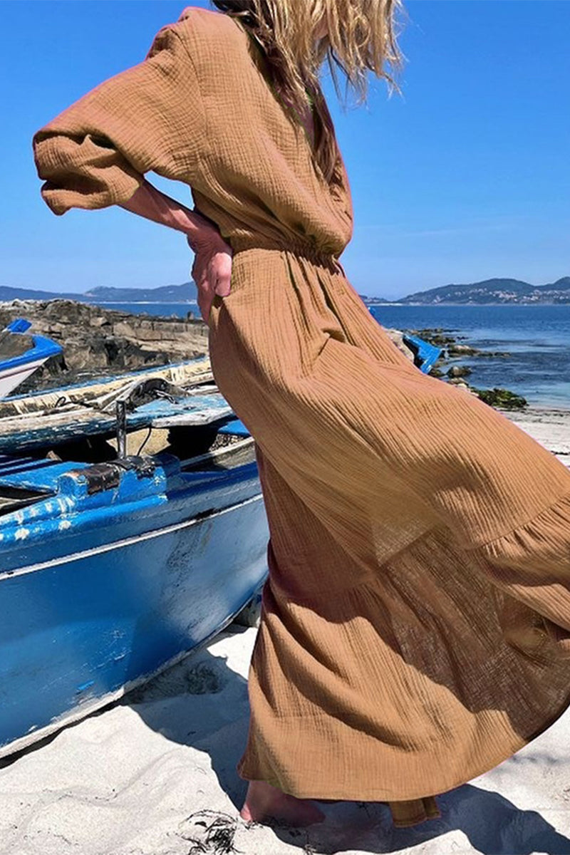 Vestidos de moda con cuello en V, patchwork liso y corte A (3 colores)