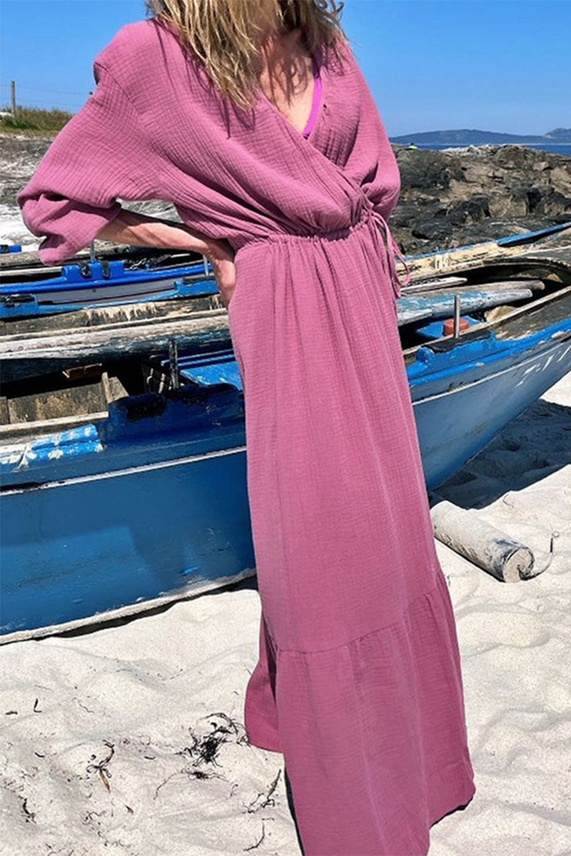 Vestidos de moda con cuello en V, patchwork liso y corte A (3 colores)