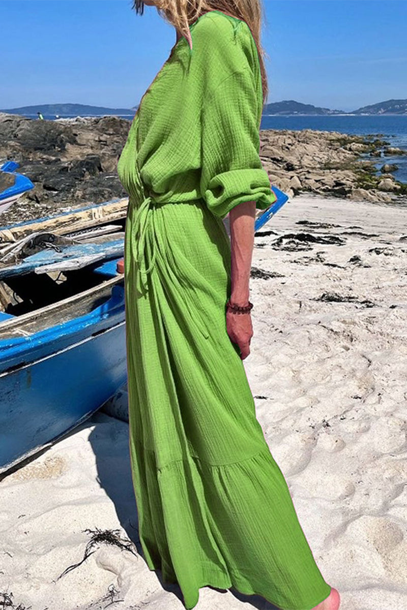 Vestidos de moda con cuello en V, patchwork liso y corte A (3 colores)