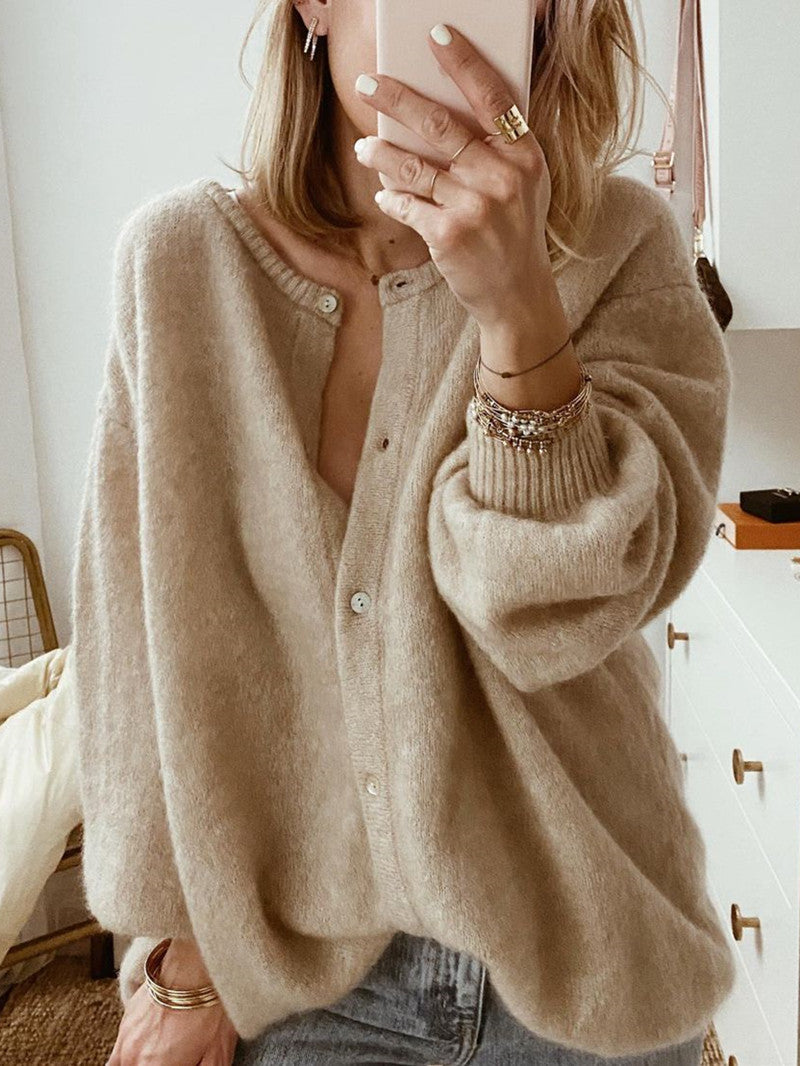 Cárdigan liso de moda con cuello tipo cárdigan