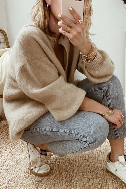 Cárdigan liso de moda con cuello tipo cárdigan