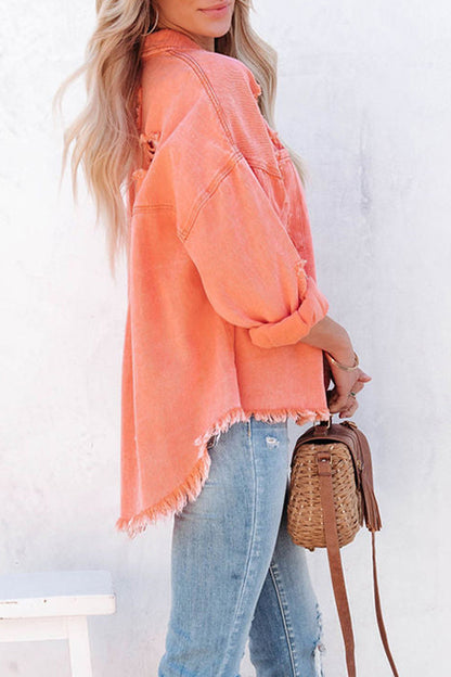 Chaqueta vaquera holgada de manga larga con cuello vuelto, rasgada y lisa (5 colores)