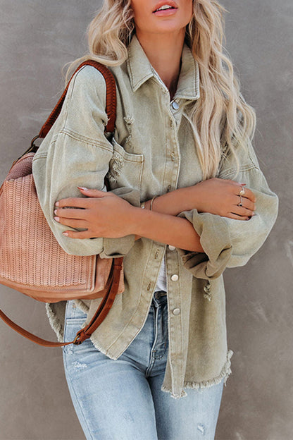 Chaqueta vaquera holgada de manga larga con cuello vuelto, rasgada y lisa (5 colores)