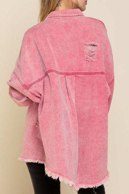 Chaqueta vaquera holgada de manga larga con cuello vuelto, rasgada y lisa (5 colores)