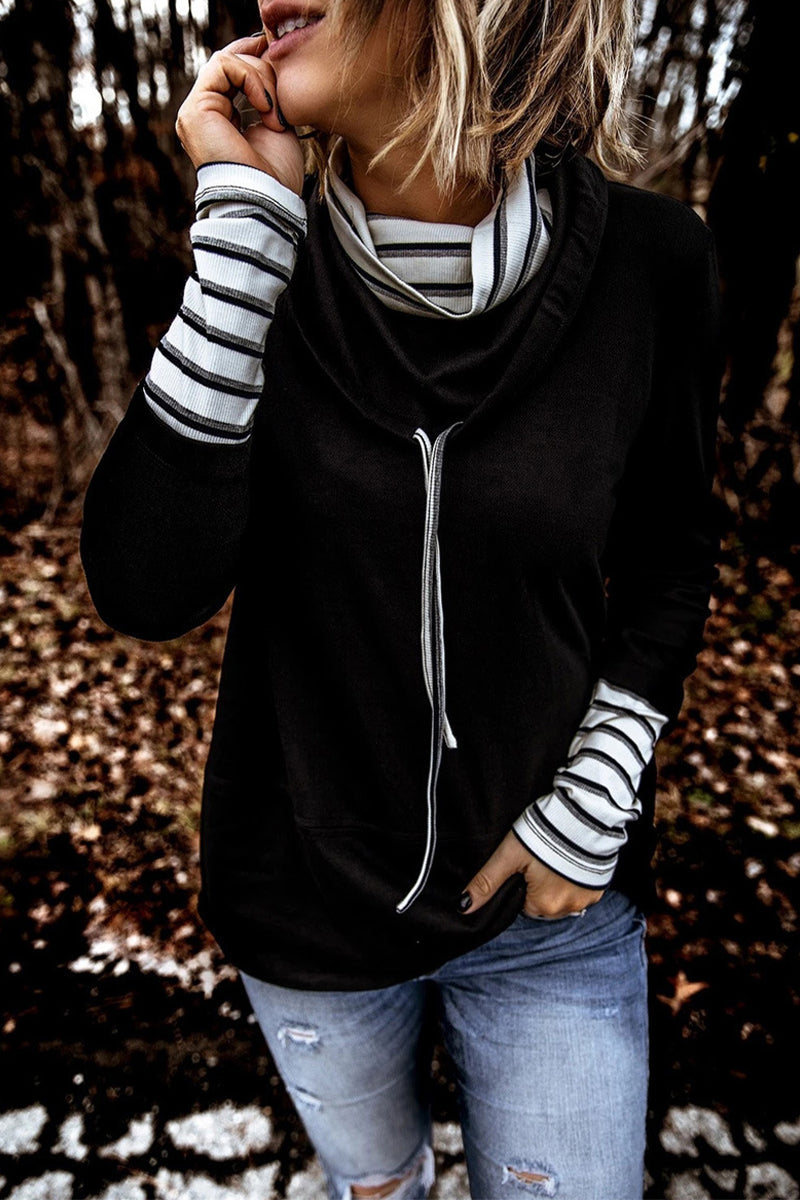 Tops casuales de cuello alto con parches sólidos