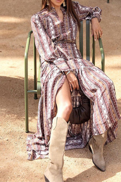 Vestidos estampados de moda con cuello mandarín y patchwork