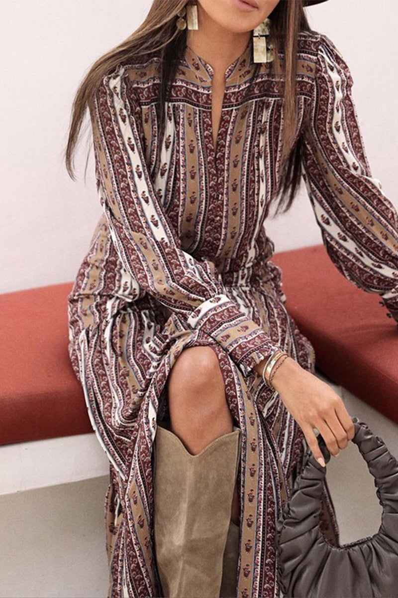 Vestidos estampados de moda con cuello mandarín y patchwork