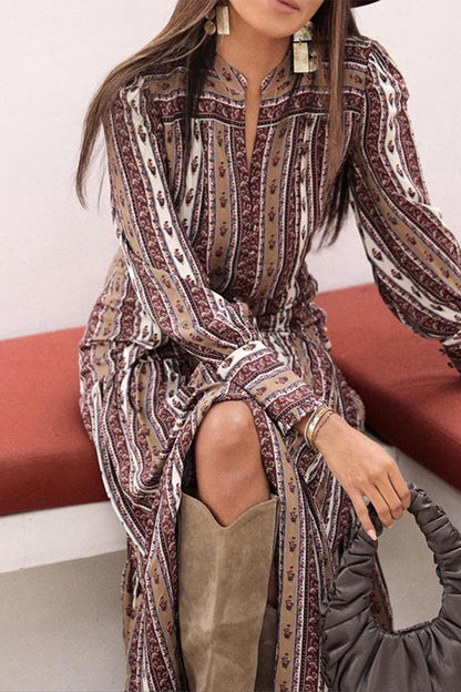 Vestidos estampados de moda con cuello mandarín y patchwork