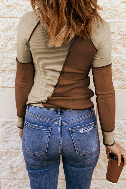 Tops de cuello en V con contraste de patchwork de moda (3 colores)