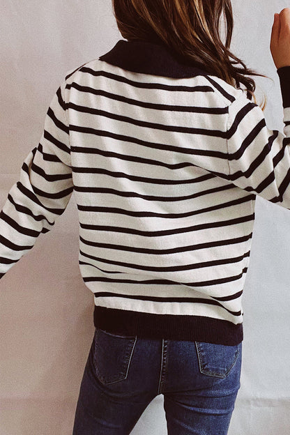 Suéteres casuales de rayas con botones y cuello vuelto (3 colores)