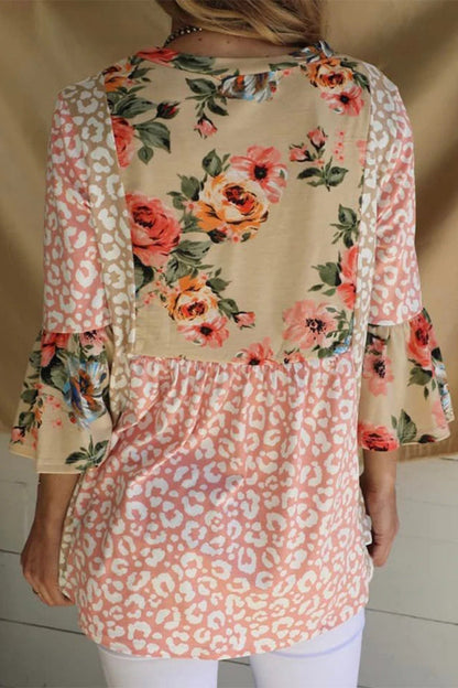 Tops de cuello redondo con contraste y estampado de patchwork de moda (3 colores)