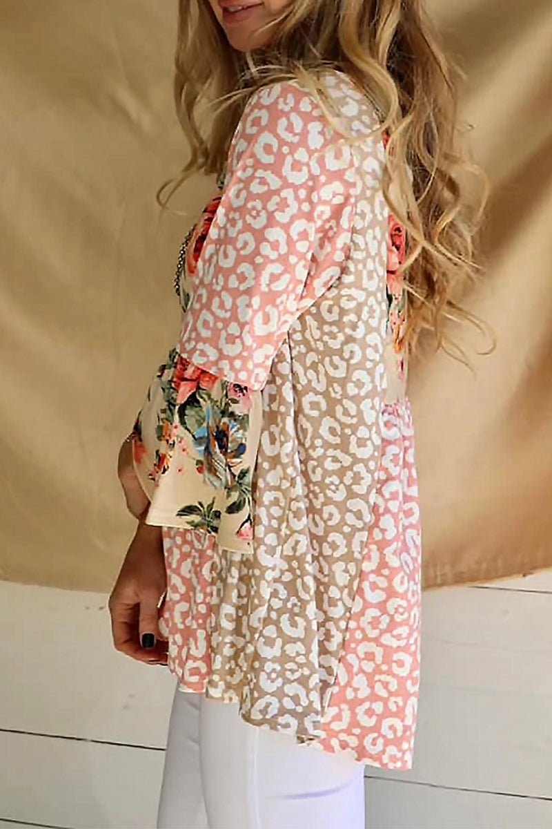 Tops de cuello redondo con contraste y estampado de patchwork de moda (3 colores)