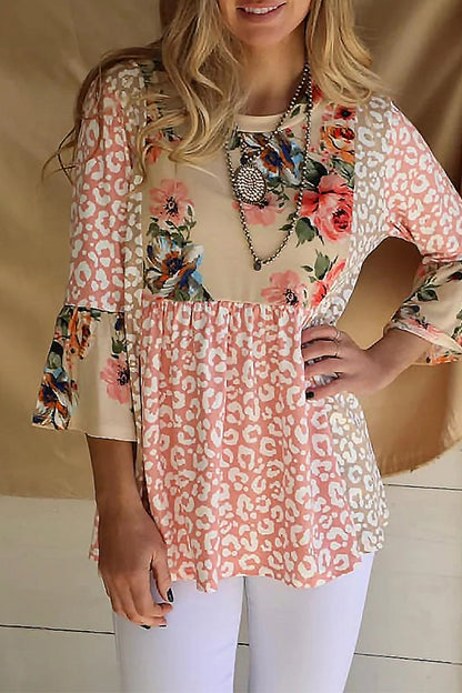 Tops de cuello redondo con contraste y estampado de patchwork de moda (3 colores)