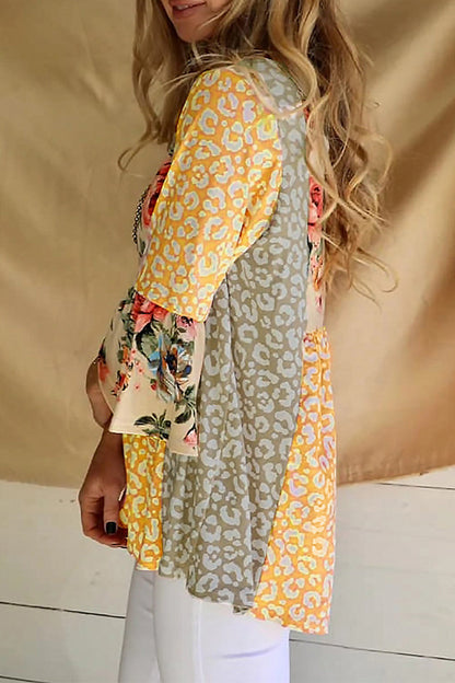 Tops de cuello redondo con contraste y estampado de patchwork de moda (3 colores)