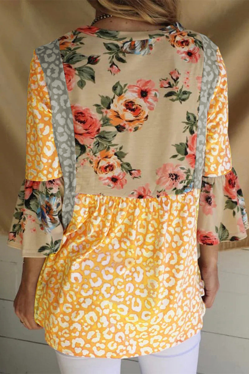 Tops de cuello redondo con contraste y estampado de patchwork de moda (3 colores)