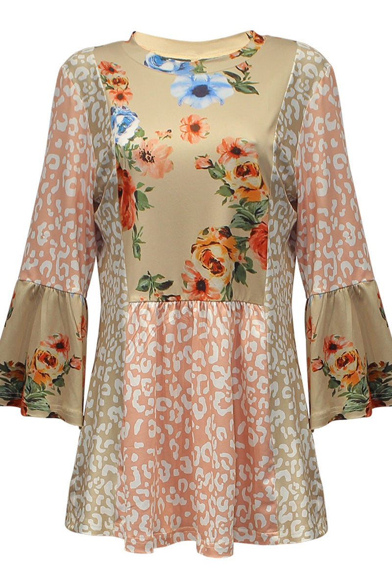 Tops de cuello redondo con contraste y estampado de patchwork de moda (3 colores)