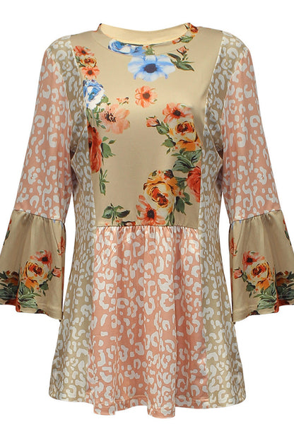 Tops de cuello redondo con contraste y estampado de patchwork de moda (3 colores)