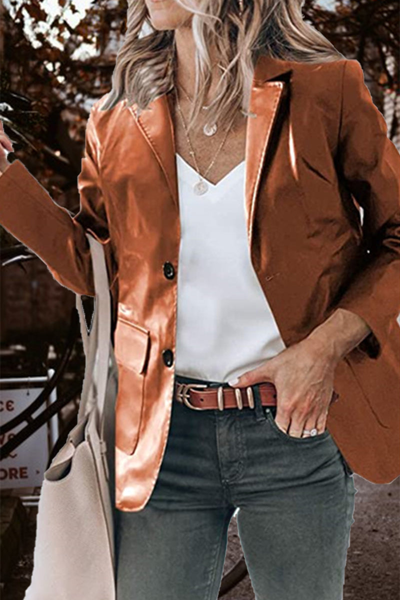 Prenda exterior de moda con cuello vuelto, botones y bolsillos lisos (5 colores)