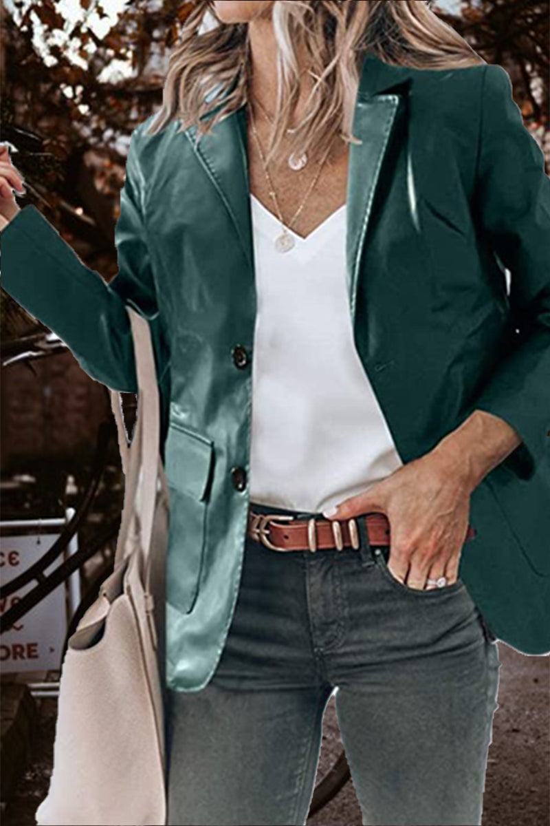 Prenda exterior de moda con cuello vuelto, botones y bolsillos lisos (5 colores)