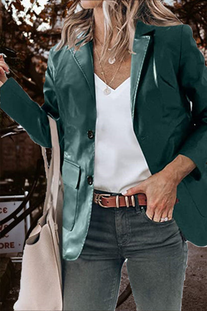 Prenda exterior de moda con cuello vuelto, botones y bolsillos lisos (5 colores)