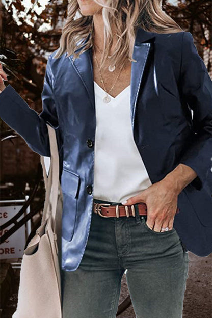 Prenda exterior de moda con cuello vuelto, botones y bolsillos lisos (5 colores)