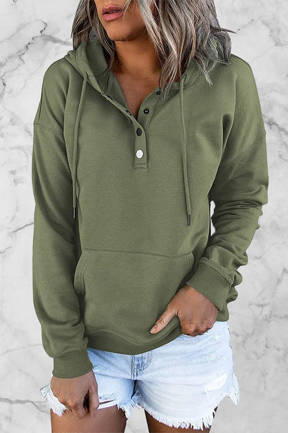 Sudadera informal con cuello en V y botones lisos (9 colores)