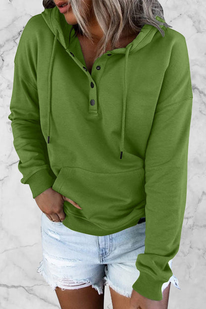 Sudadera informal con cuello en V y botones lisos (9 colores)