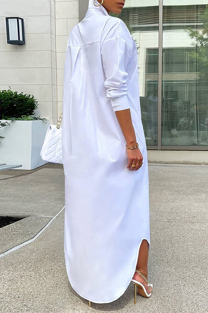 Vestido camisero informal de moda con botones y cuello vuelto (5 colores)