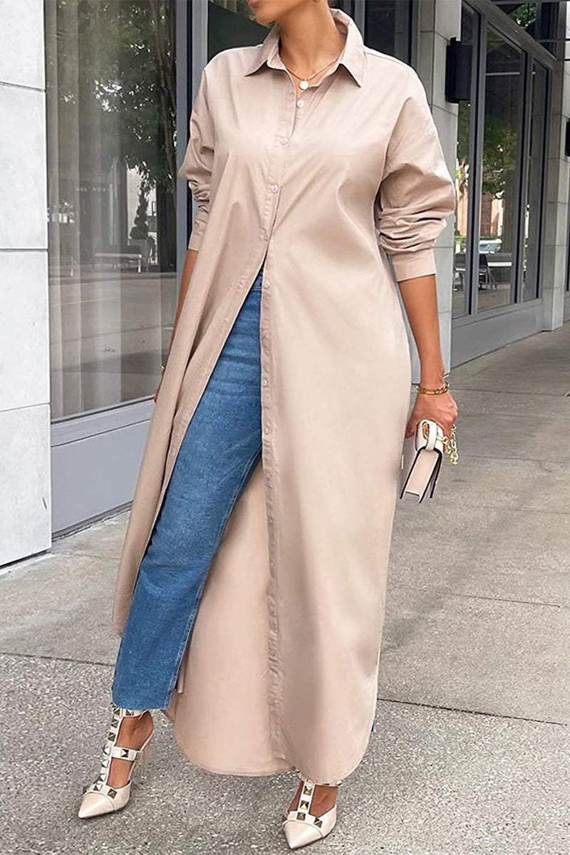 Vestido camisero informal de moda con botones y cuello vuelto (5 colores)