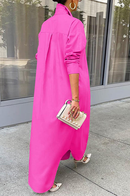 Vestido camisero informal de moda con botones y cuello vuelto (5 colores)