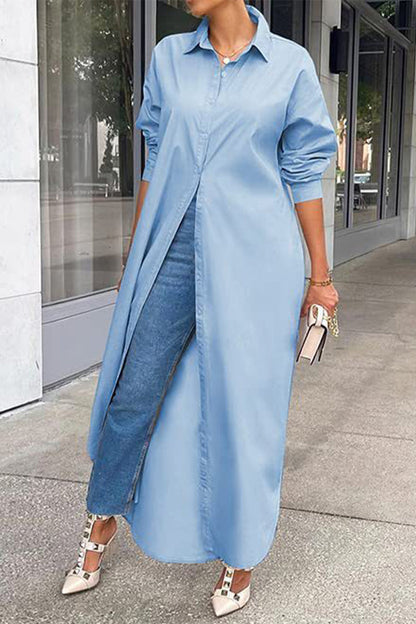 Vestido camisero informal de moda con botones y cuello vuelto (5 colores)