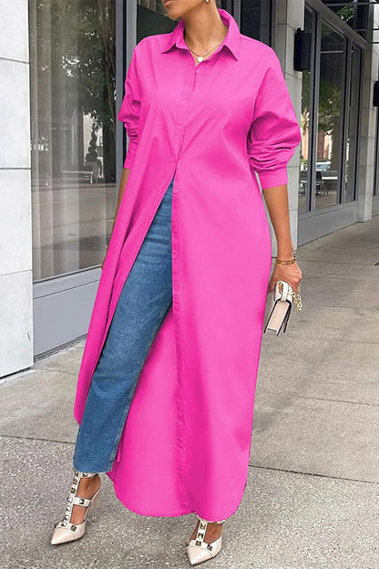 Vestido camisero informal de moda con botones y cuello vuelto (5 colores)