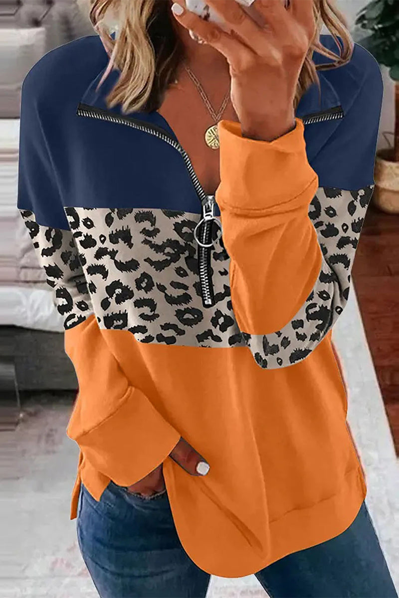 Tops de cuello con cremallera y patchwork con bloques de colores a la moda (8 colores)