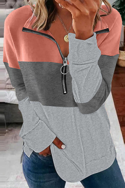 Tops de cuello con cremallera y patchwork con bloques de colores a la moda (8 colores)