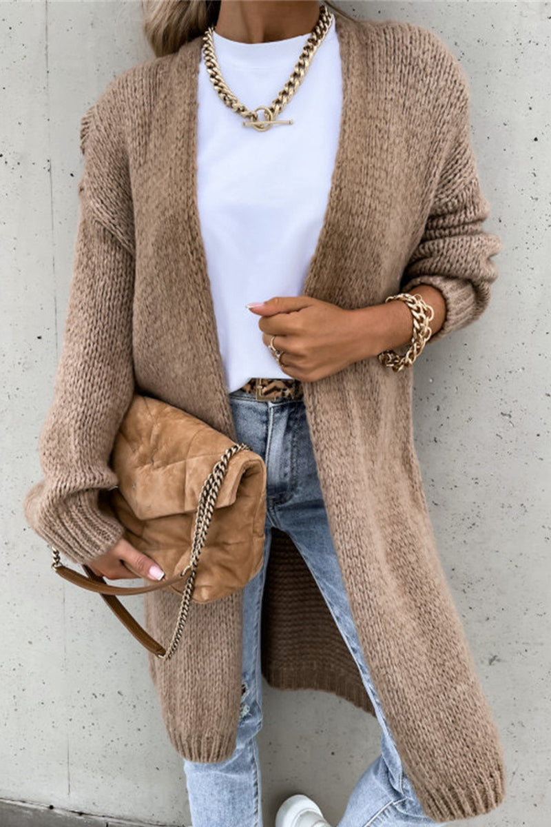 Cárdigans de cuello en V con patchwork liso de moda