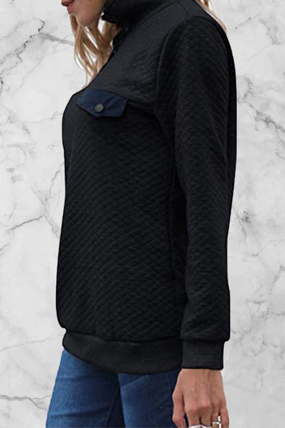 Sudadera informal de cuello alto con parches lisos (7 colores)