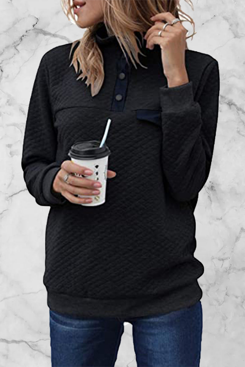 Sudadera informal de cuello alto con parches lisos (7 colores)